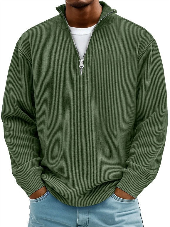 Men's ribbed knit pullover with half zipper and stand-up collar Mune Fashion
