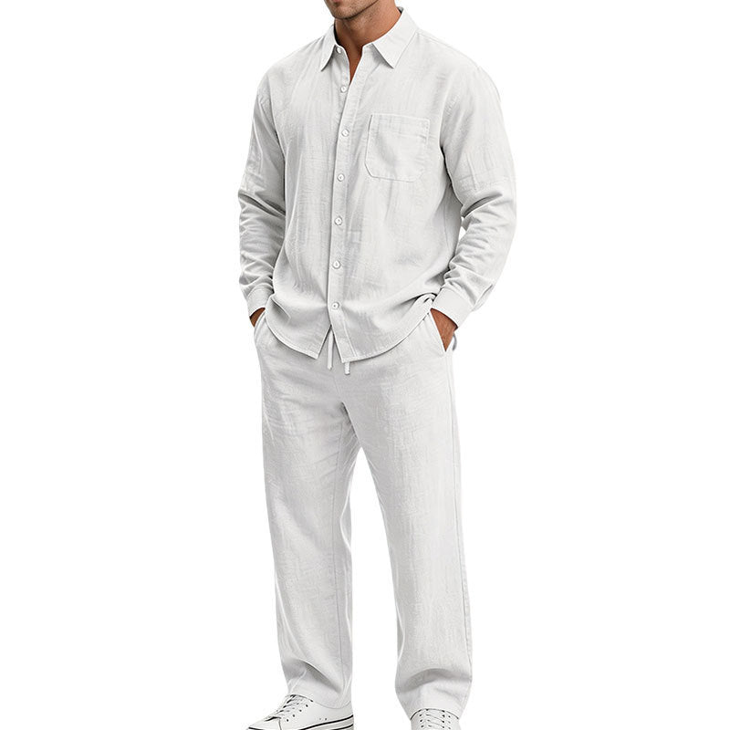 Men's Relaxed Two-Piece Lounge Set made of Structured Jersey with Shirt Collar Mune Fashion