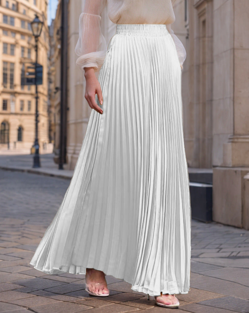Women nan Maxi skirt pleated from flowing satin with elastic waistband Mune Fashion