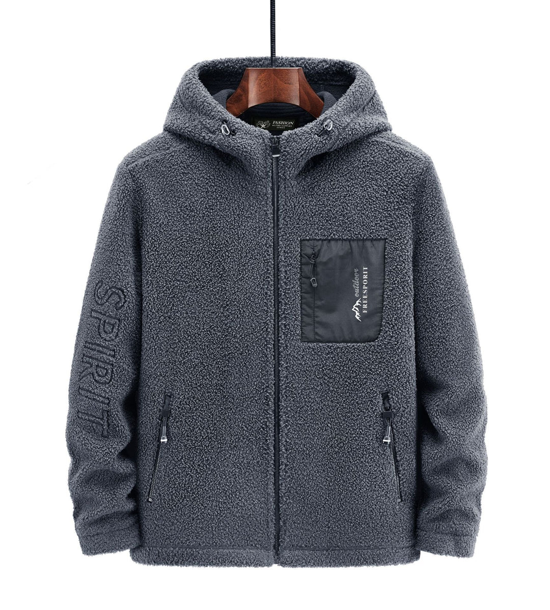 Men's Sherpa-Fleece Zip-Up Hoodie with Zipper and Chest Pocket Mune Fashion