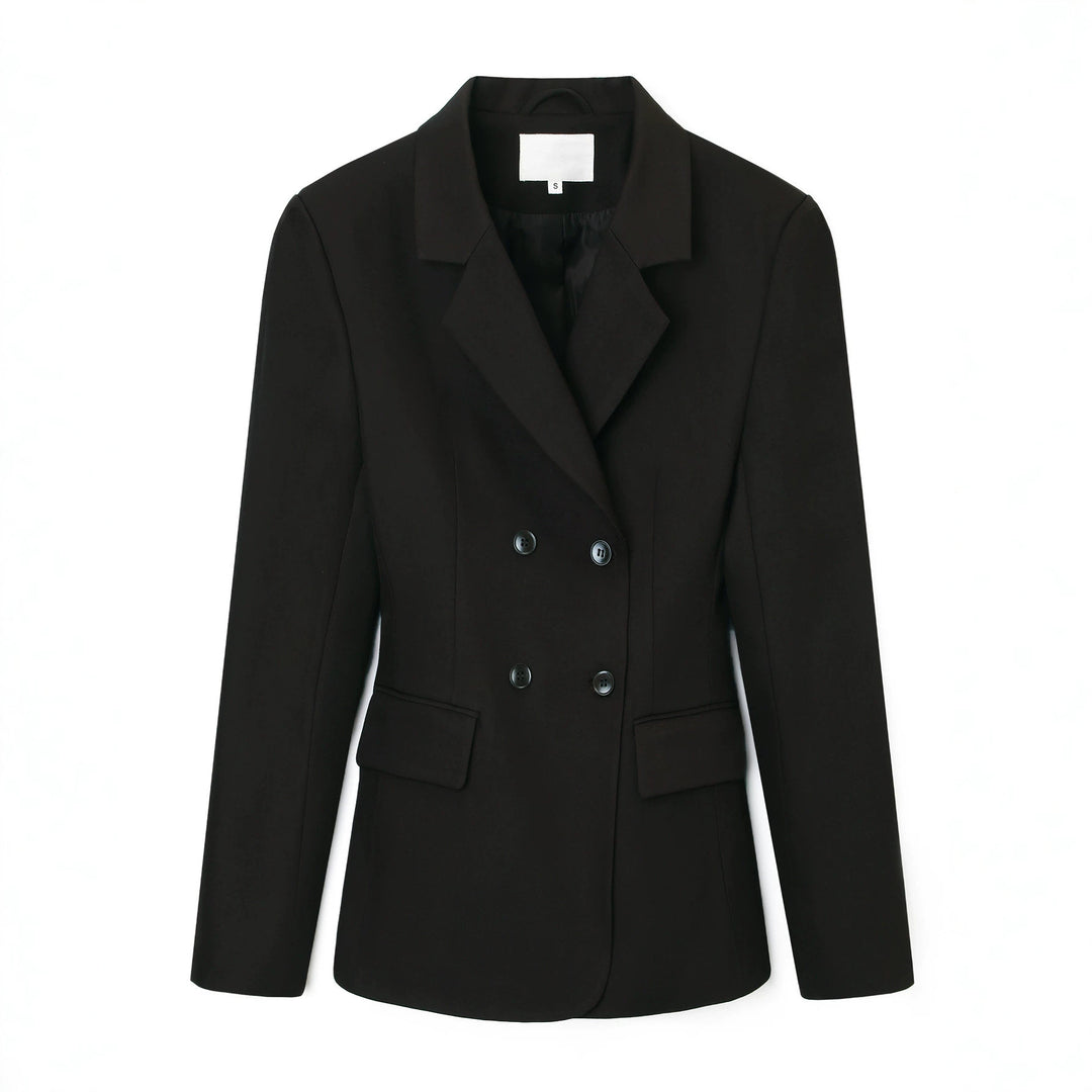 Women Double-breasted tailored business blazer with flap pockets and notched lapel Mune Fashion