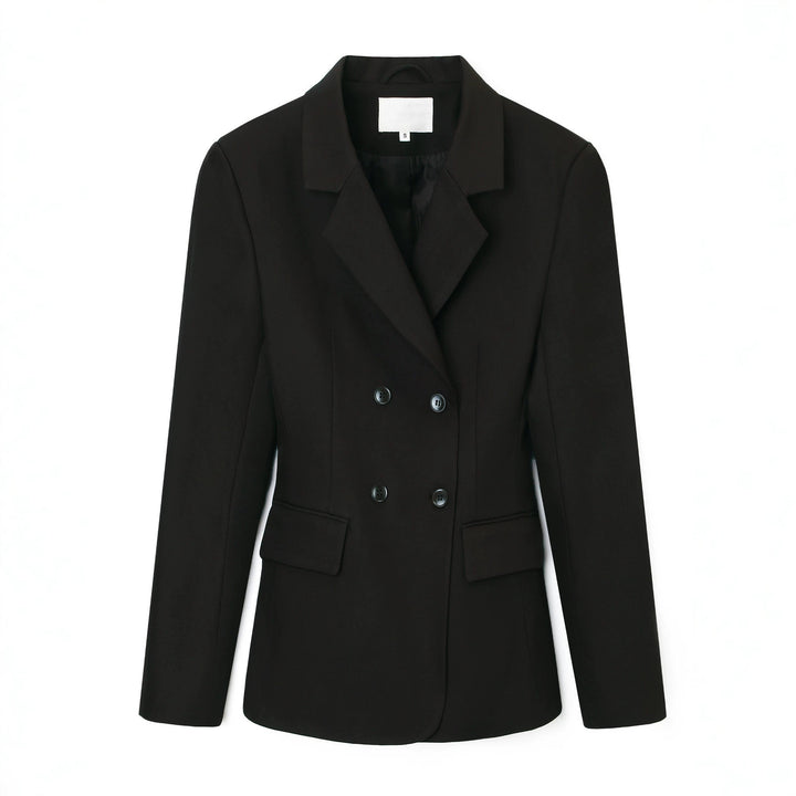Women Double-breasted tailored business blazer with flap pockets and notched lapel Mune Fashion