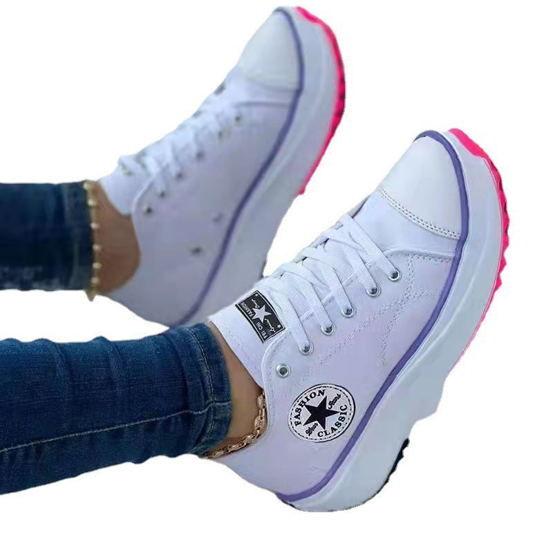Women's Platform Canvas Sneakers with Reinforced Toe Cap, Textured Rubber Sole and Padded Shaft Mune Fashion