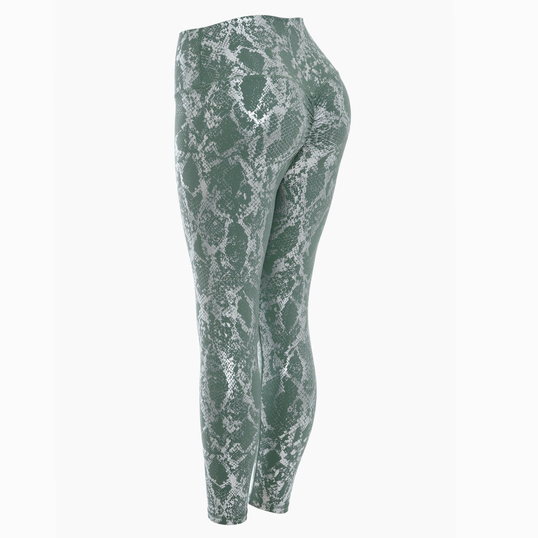 Women's high-waisted sports leggings with shaping compression and structured snake embossing Mune Fashion