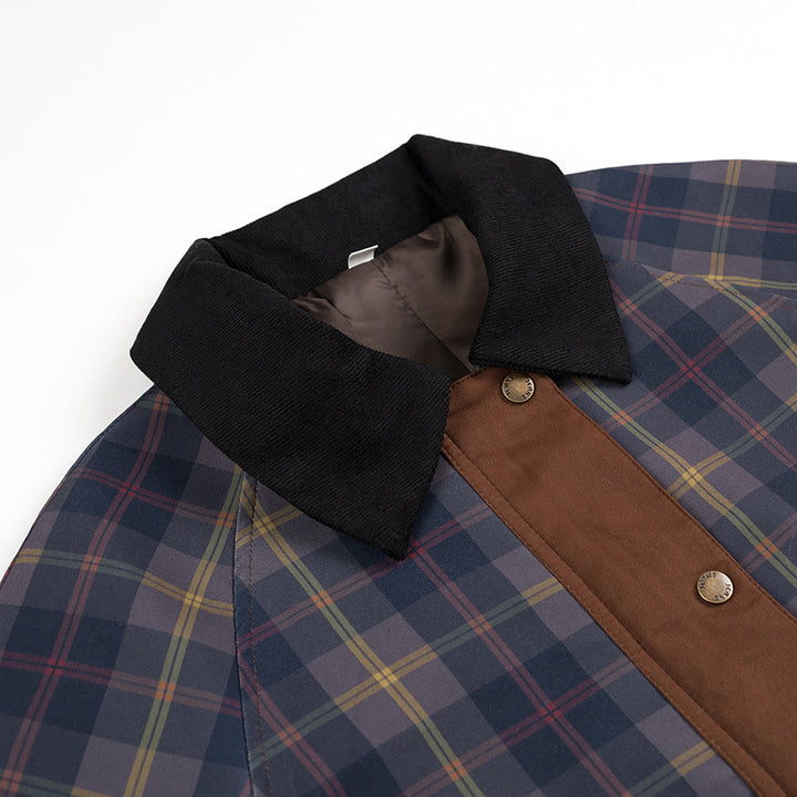 Women's Oversize Check Field Jacket with Wax Finish and Double Closure Mune Fashion