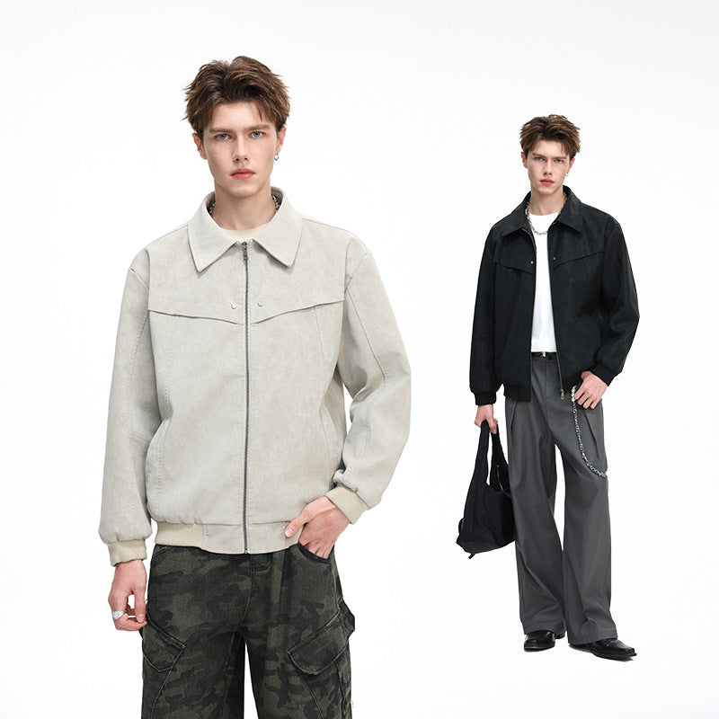 Men's bomber jacket in Harrington style with ribbed hem and concealed zipper Mune Fashion