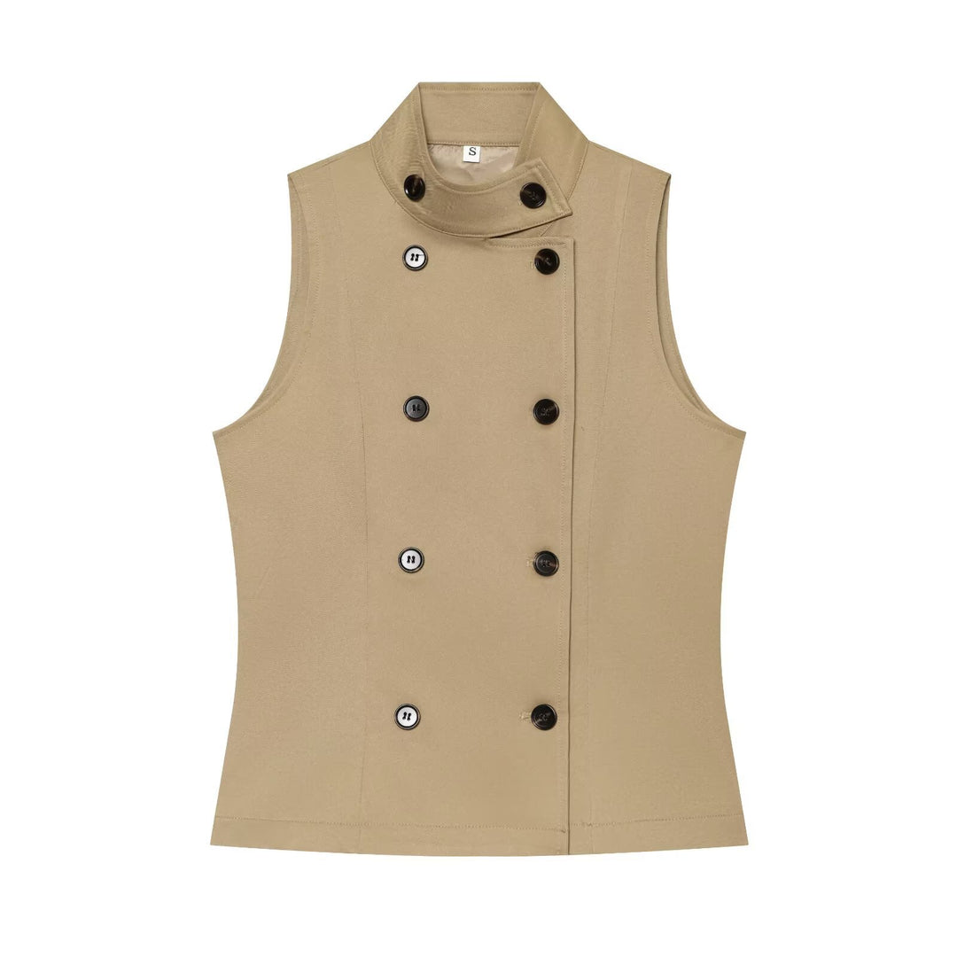 Women's Sleeveless Double-Breasted Trench-Inspired Vest Mune Fashion