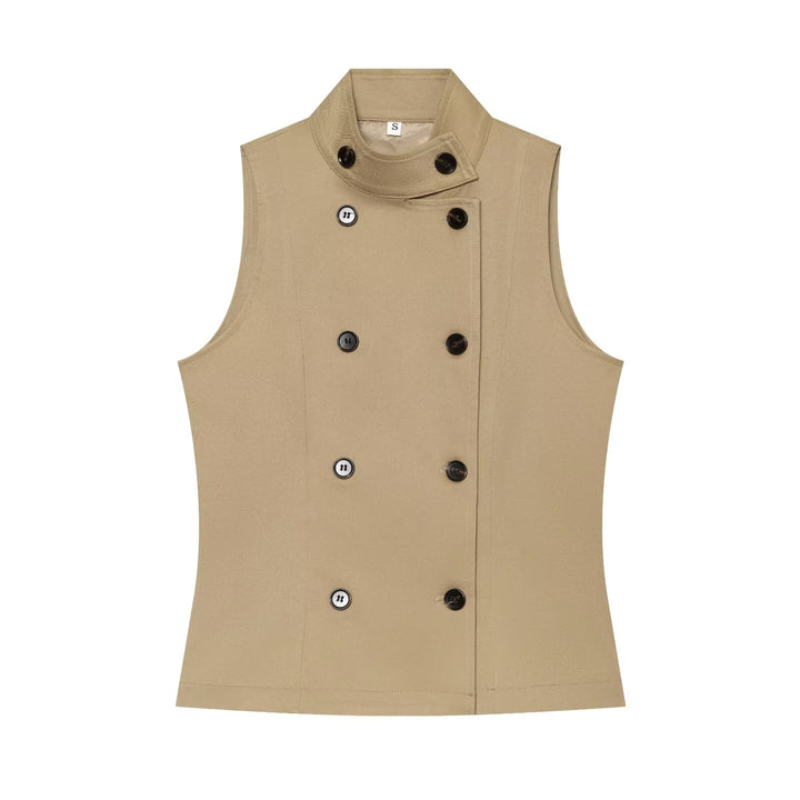 Women's Sleeveless Double-Breasted Trench-Inspired Vest Mune Fashion