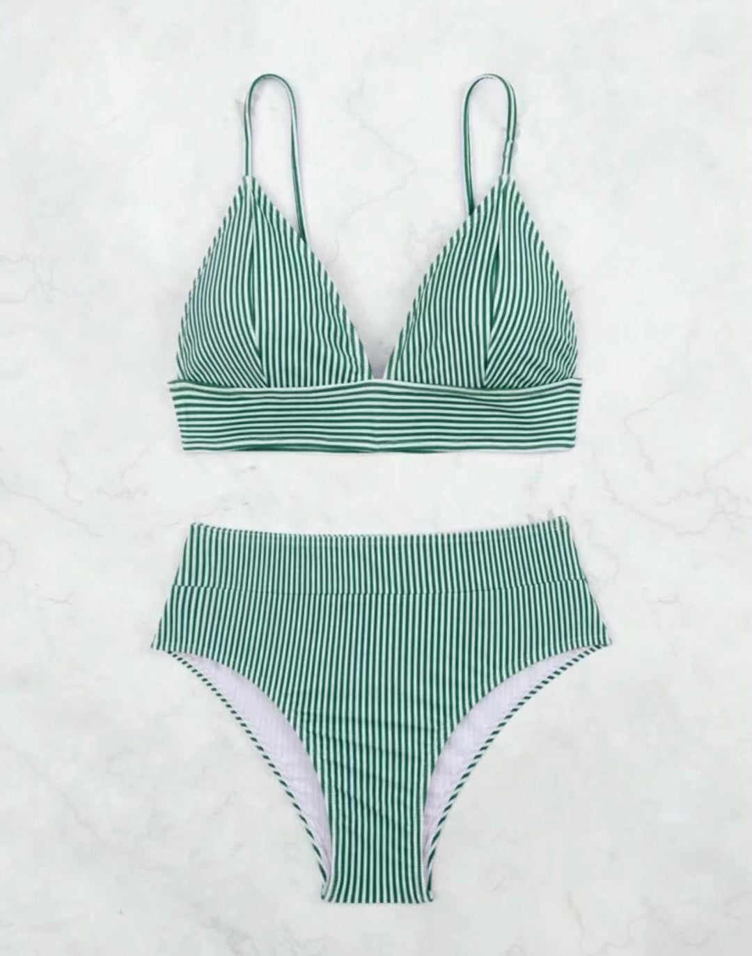 Ladies High-Waisted Bikini with Elegant Stripe Pattern Mune Fashion