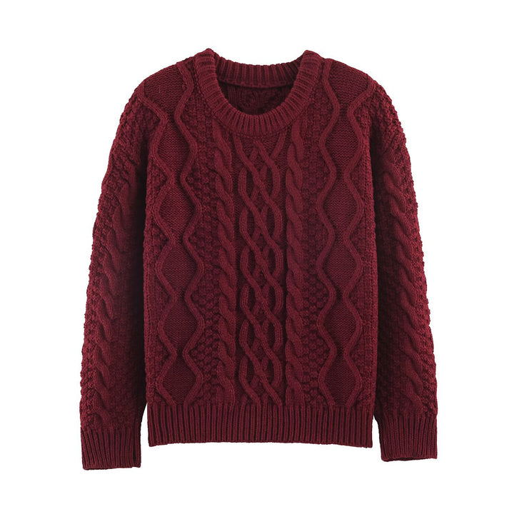 Women's chunky braided knit sweater with round neck and texture mix Mune Fashion