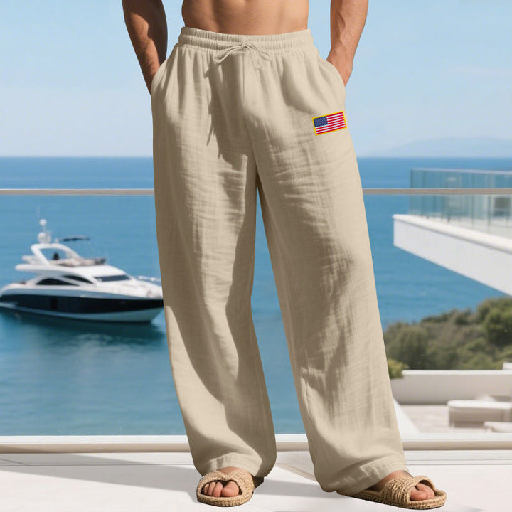 Men's Casual Leisure Pants with Elastic Waistband and Practical Side Pockets Mune