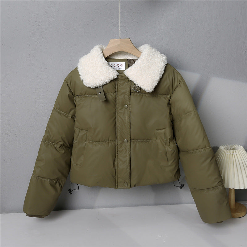 Women's quilted winter jacket with teddy collar, padded insulation, and concealed snap button closure Mune Fashion