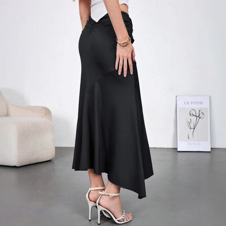 Women's flowing wrap tiered skirt with asymmetric hem and tying ring Mune Fashion
