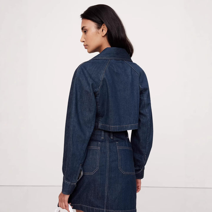 Women's Cropped Denim Two-Piece with Short Jean Jacket and Tailored Mini Skirt Mune Fashion