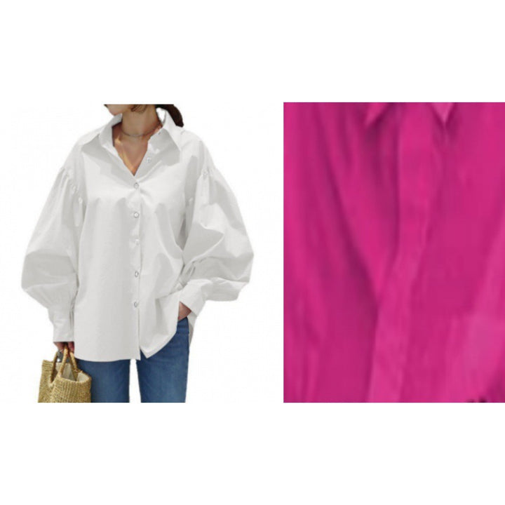 Women's Oversize Blouse with Balloon Sleeves and Shirt Collar Mune Fashion