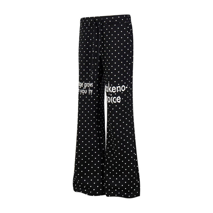 Women's Wide Lounge Pants with Drawstring, Flared Leg and Statement Print Mune Fashion