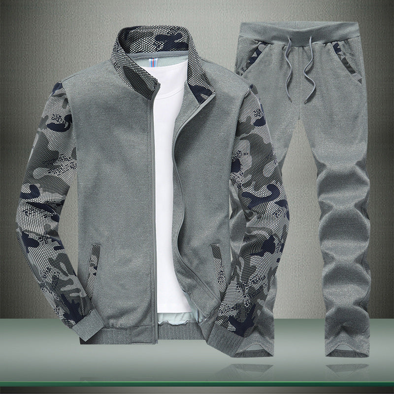 Men's Modern Tracksuit in Camouflage Mesh Mix with Stand Collar and Drawstring Mune Fashion