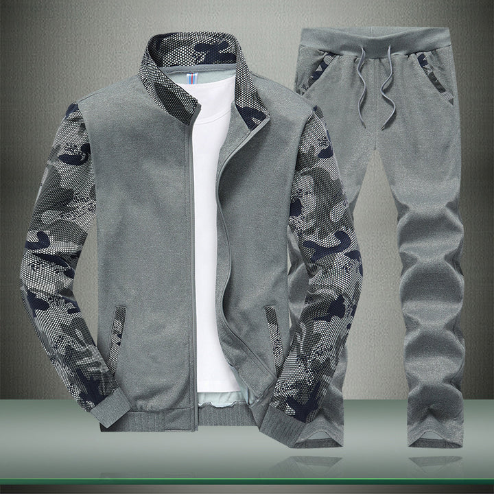 Men's Modern Tracksuit in Camouflage Mesh Mix with Stand Collar and Drawstring Mune Fashion