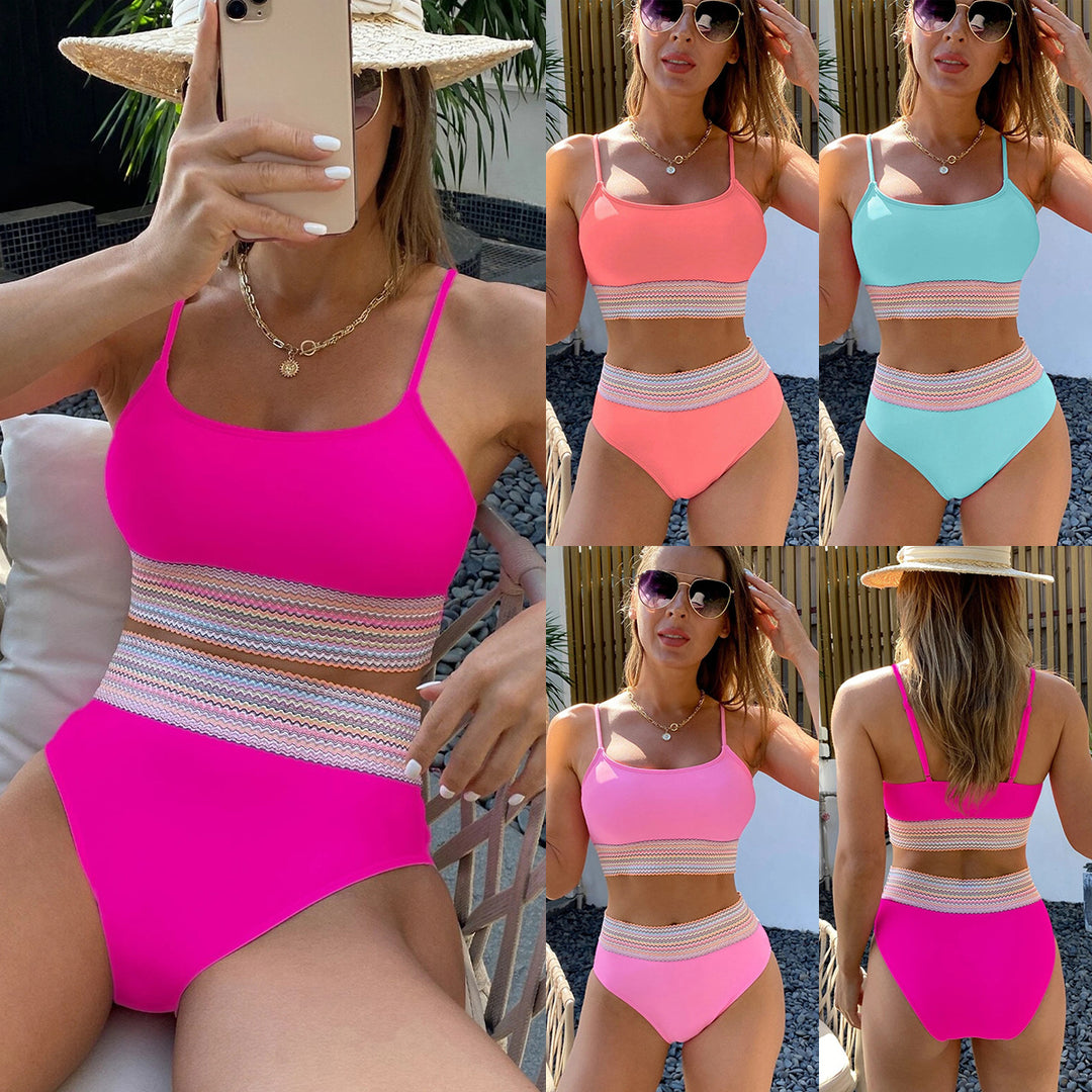 Women's Sporty Bikini Set with High Waist and Decorative Accent Trim Mune Fashion