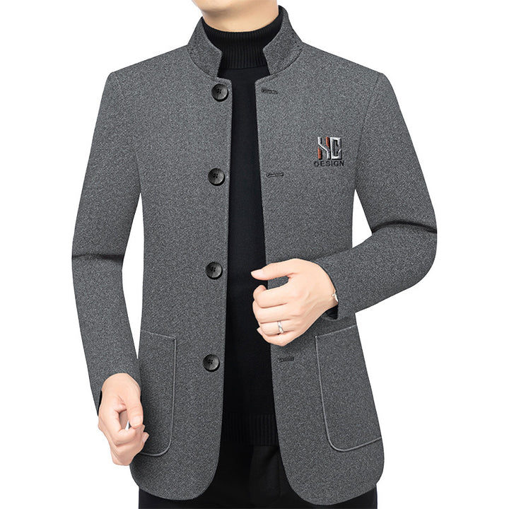 Men's Semi-Lined Blazer with Mandarin Collar made of Structured Wool Blend Mune Fashion