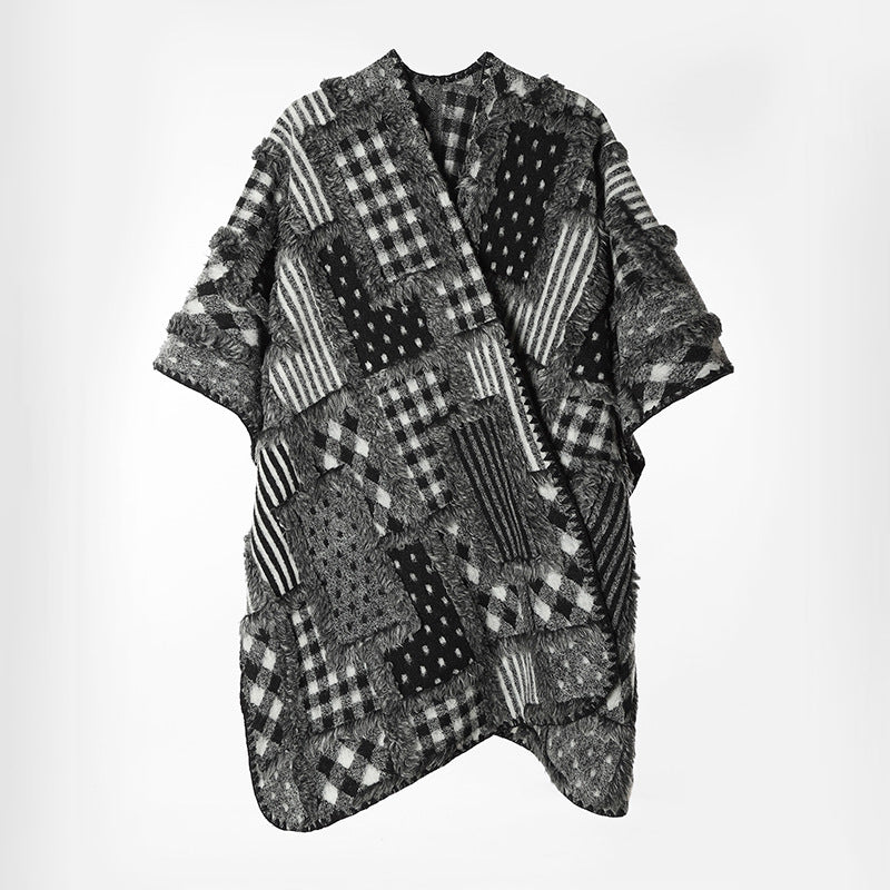 Women's Patchwork Kimono Cape made of textured Boucle in oversized cut Mune Fashion