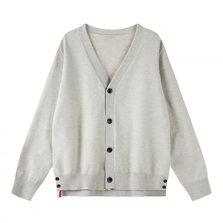 Unisex Oversize V‑Neck Knitted Cardigan with Button Placket and Side Press Buttons Mune Fashion
