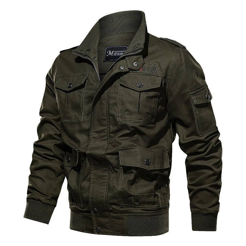 Men's Robust Canvas Bomber Jacket with Utility Pockets and Knit Cuffs Mune Fashion