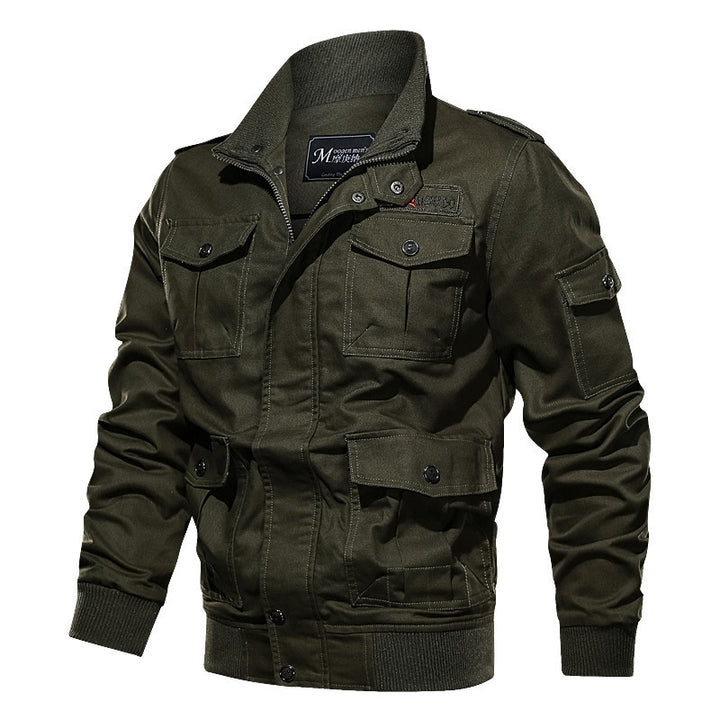 Men's Robust Canvas Bomber Jacket with Utility Pockets and Knit Cuffs Mune Fashion
