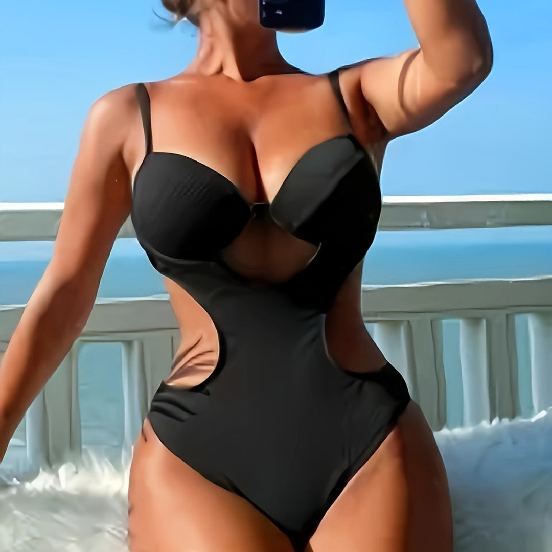 Ladies One Piece Swimsuit with Elegant Cut-Out Design and Adjustable Straps Mune Fashion