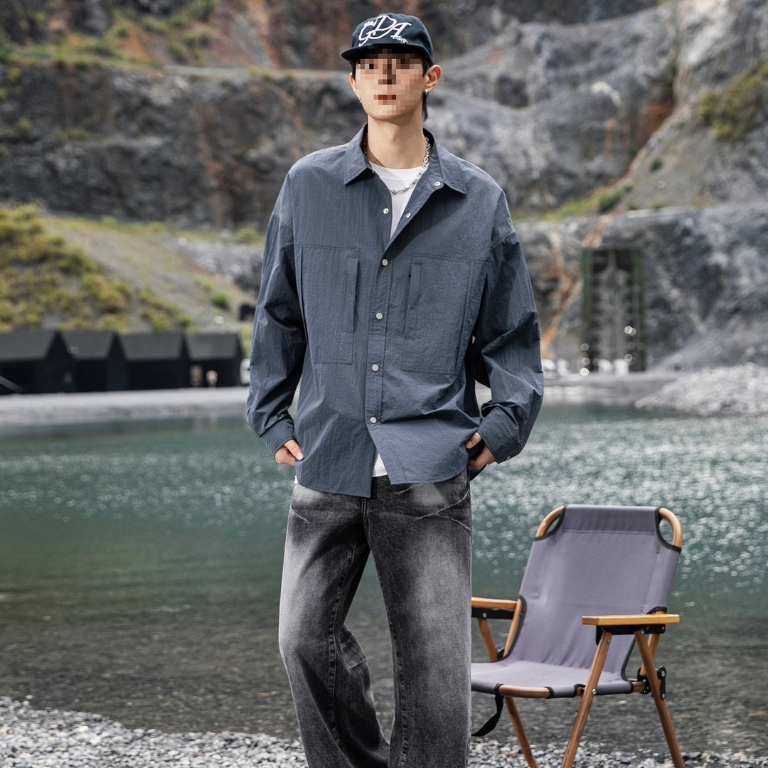 Men's Oversize Utility Shirt Jacket made of Ripstop with Snap Placket and Patch Pockets Mune Fashion