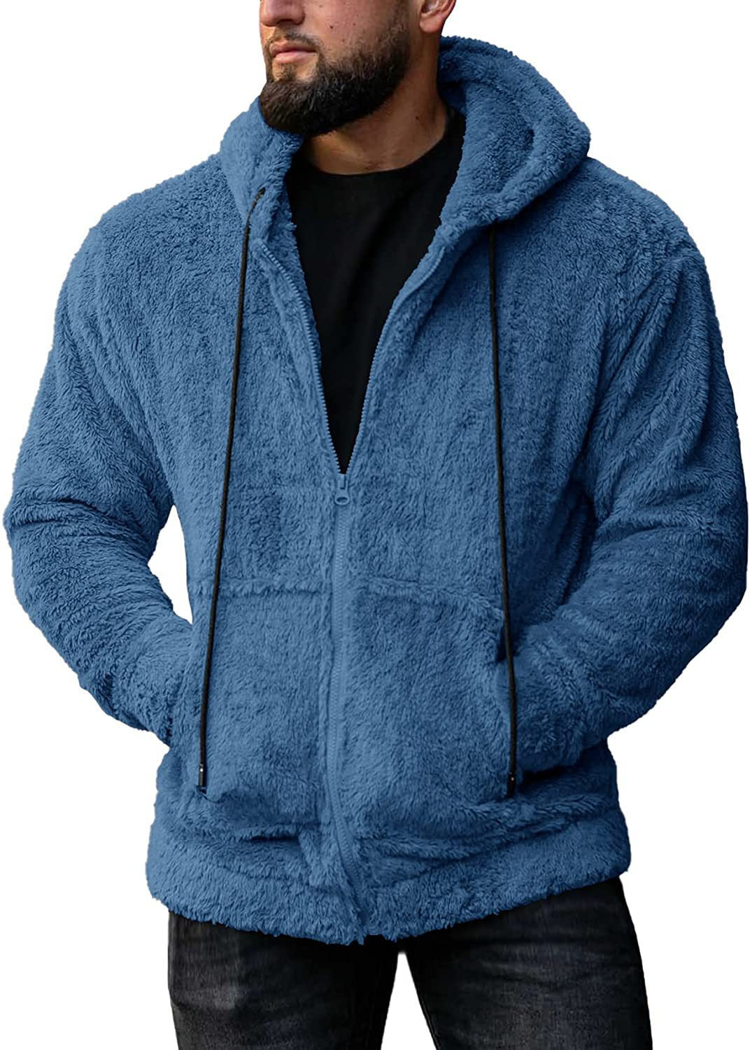 Men's cozy teddy fleece hoodie jacket with full zipper Mune Fashion