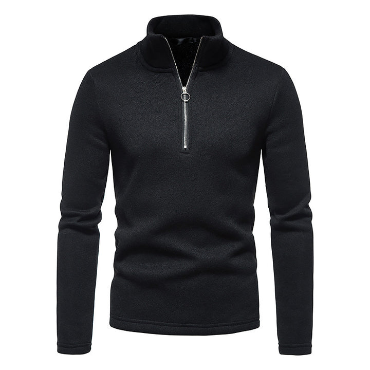 Men's fine knit troyer with short zip, stand-up collar and mottled structure Mune Fashion