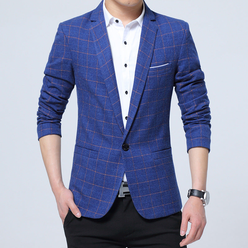 Men's Checked Slim-Fit Blazer in Business-Casual Style Mune Fashion