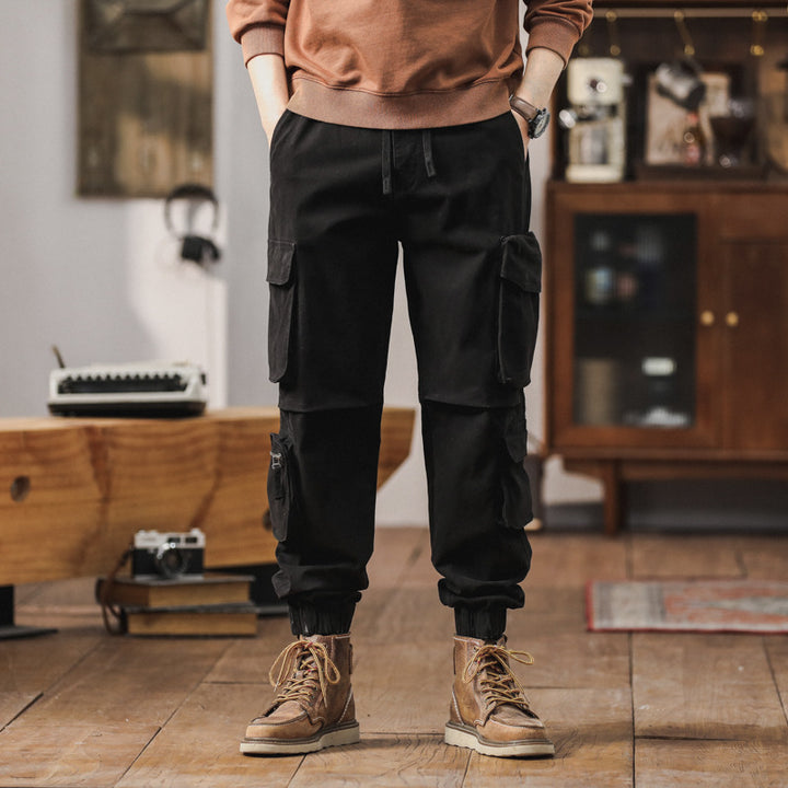 Men's Technical Cargo Jogger Pants with Drawstring Waist, Multi-Function Pockets and Elastic Cuffs Mune Fashion
