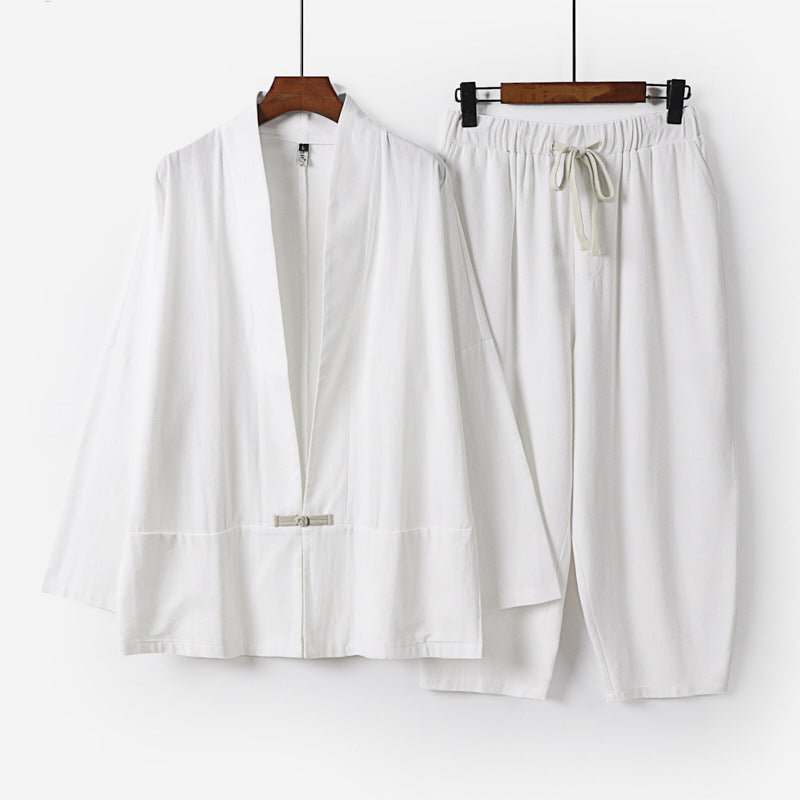Unisex Casual Kimono Loungewear Set made of lightweight Linen Blend with Drawstring Pants Mune Fashion