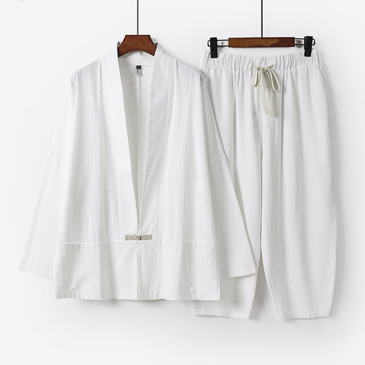 Unisex Casual Kimono Loungewear Set made of lightweight Linen Blend with Drawstring Pants Mune Fashion