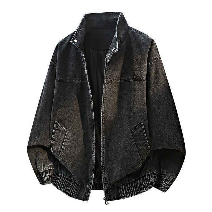 Men's Oversized Bomber Jacket in Used Effect with Stand-Up Collar, Elastic Band and Flap Pockets Mune Fashion