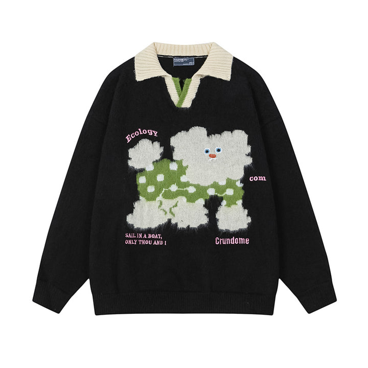Ladies Fashionable Chunky Knit Sweater with Animal Motif Mune Fashion