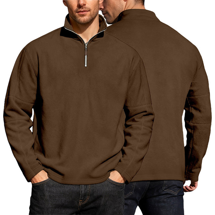 Men's Thermo Fleece Half Zip Pullover with Stand-up Collar Mune Fashion
