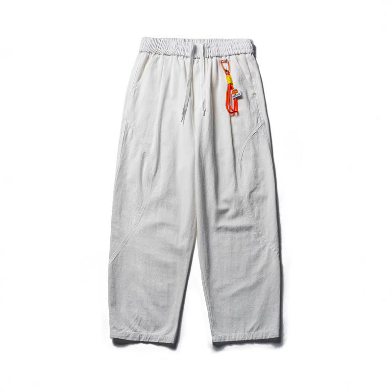Men's Lightweight Loose-Fit Linen-Cotton Casual Pants with Elastic Waistband, Drawstring and Utility Pockets Mune Fashion