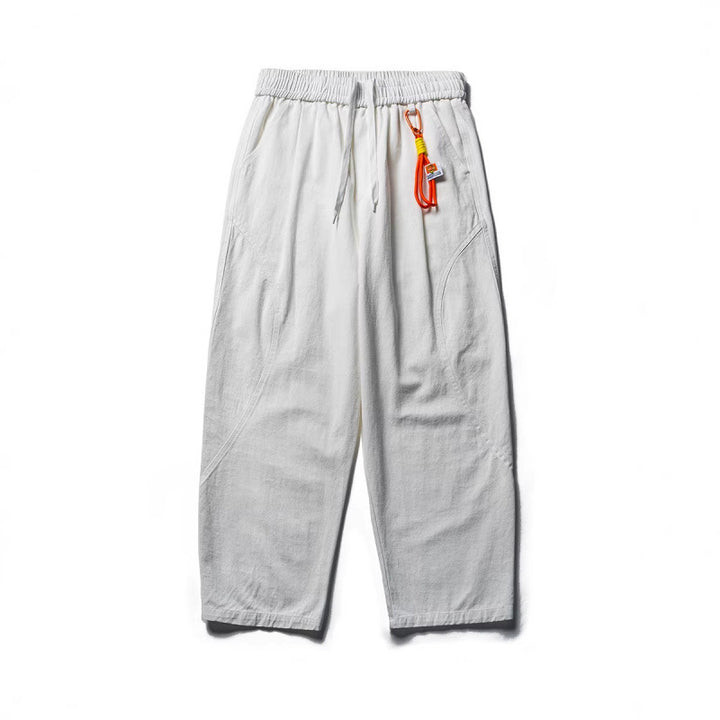Men's Lightweight Loose-Fit Linen-Cotton Casual Pants with Elastic Waistband, Drawstring and Utility Pockets Mune Fashion