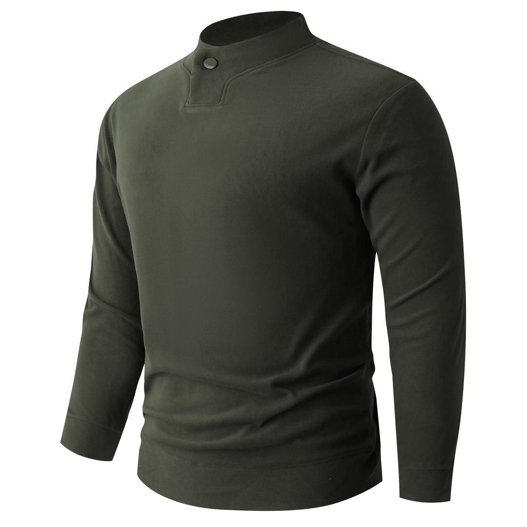 Men's Long Sleeve Shirt with Narrow Stand Collar and Button Closure Mune Fashion