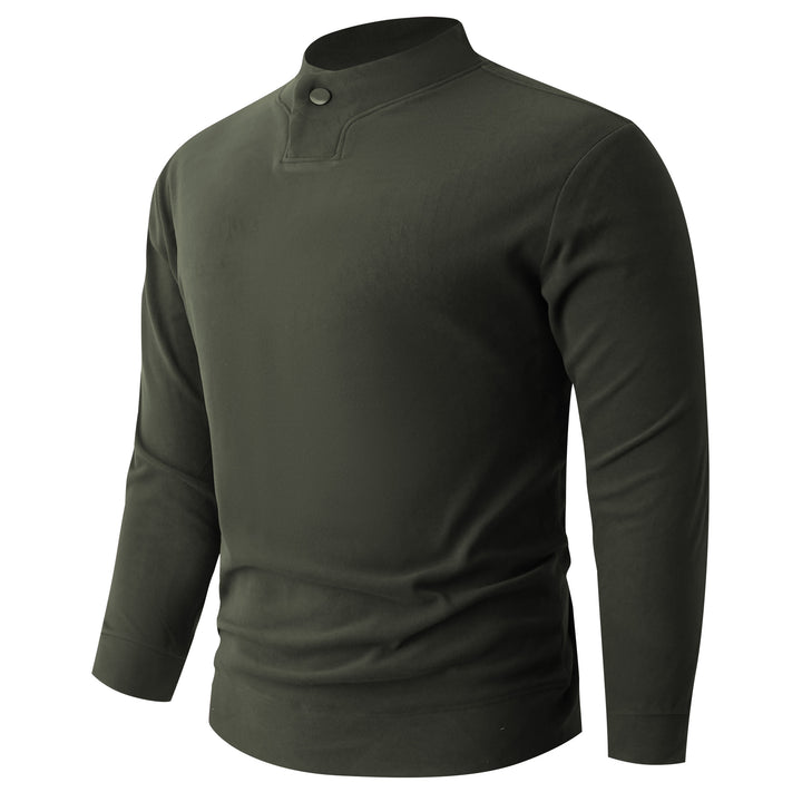 Men's Long Sleeve Shirt with Narrow Stand Collar and Button Closure Mune Fashion