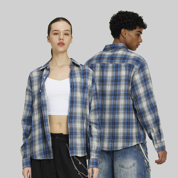 Men's Loose Checkered Flannel Shirt with Full Button Placket Mune Fashion