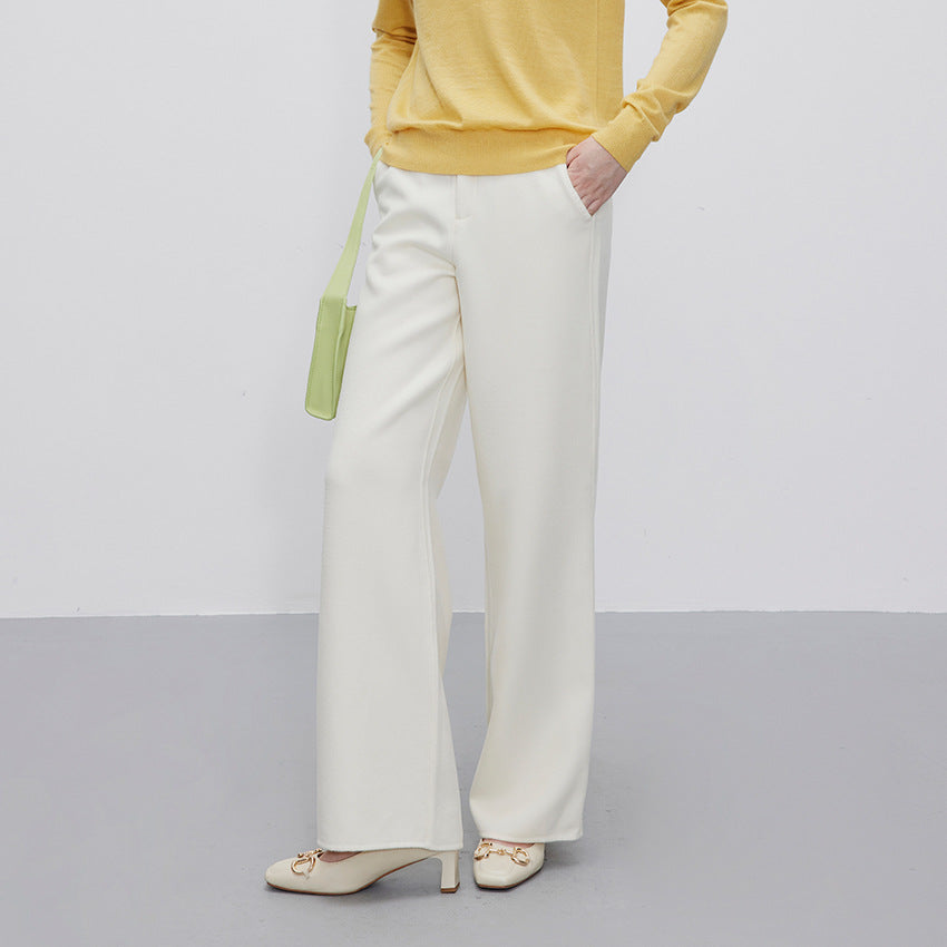 Women's High-Waisted Wool Blend Palazzo Pants with Straight Fall and Concealed Hook Closure Mune Fashion