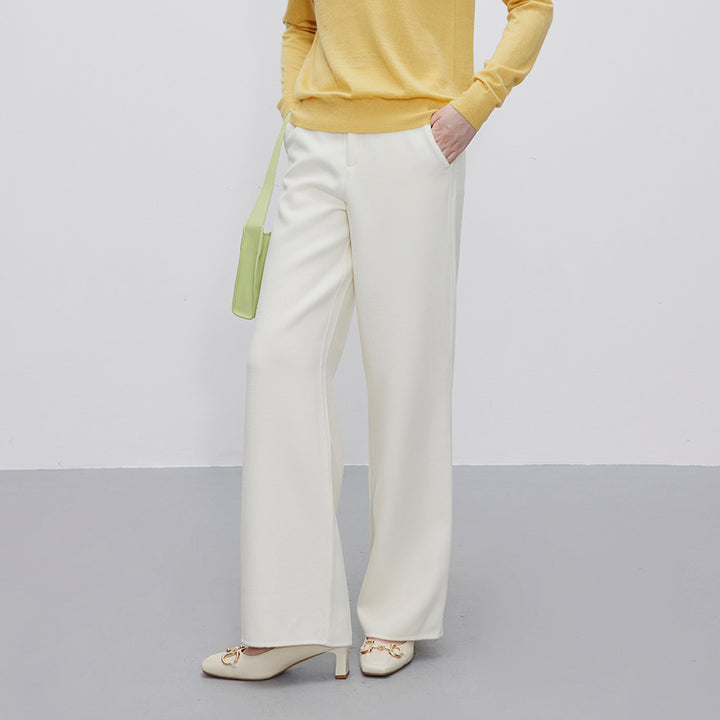 Women's High-Waisted Wool Blend Palazzo Pants with Straight Fall and Concealed Hook Closure Mune Fashion