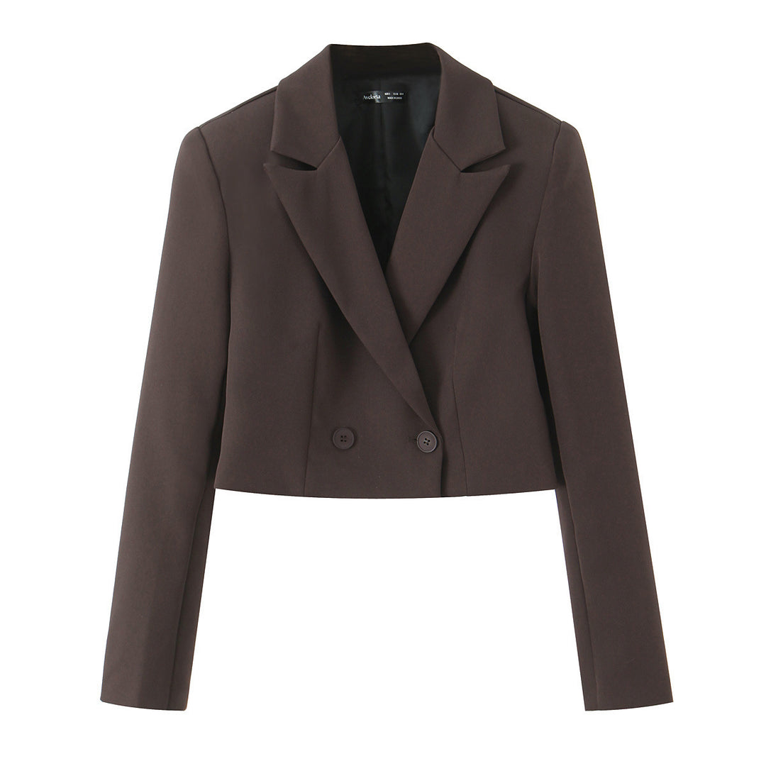 Women's Cropped Blazer with Double Button, Tailored Fit and Narrow Lapel Mune Fashion