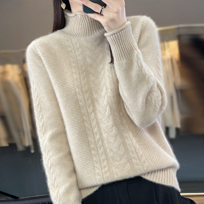 Women's Soft Cable Knit Mock Neck Sweater with Cashmere-like Feel and Extended Ribbed Cuffs Mune Fashion
