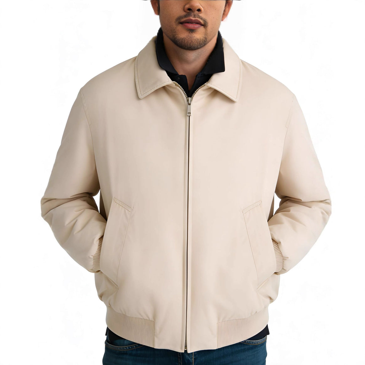 Men's short-cut minimalist bomber jacket with concealed two-way zipper and shirt collar Mune Fashion