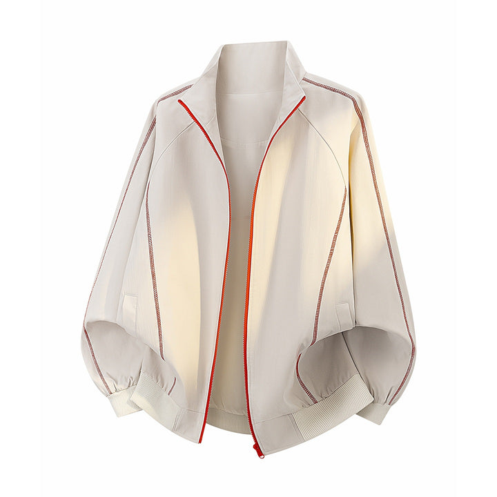 Women’s Oversized Bomber Jacket with Contrast Piping, Stand Collar & Balloon Sleeves Mune Fashion